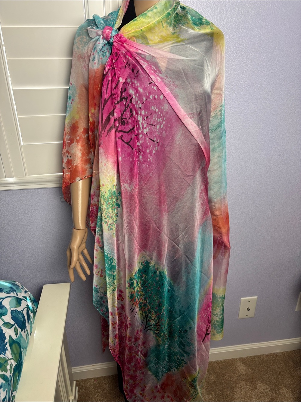 Giant Pastel Vibrant Multi-Color Floral Sheer Oversized Scarf Fairy Dreamy